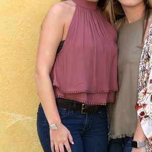 Pink halter neck tank top